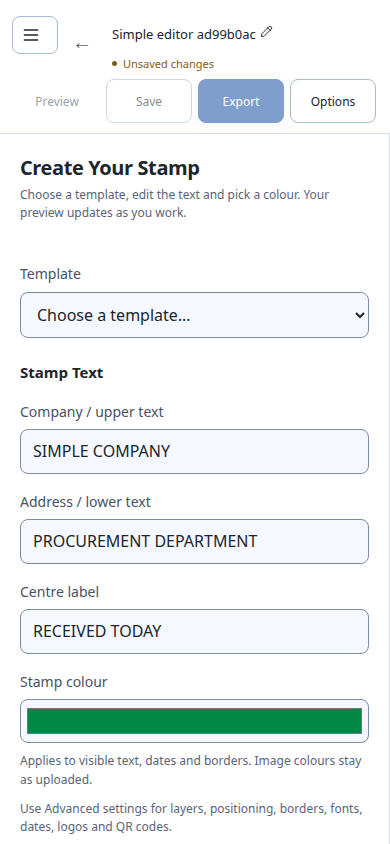 Cigned stamp design controls in the phone layout